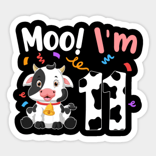 Moo I'm 11 11th Birthday Funny Cute Cow Sounds Toddler Sticker